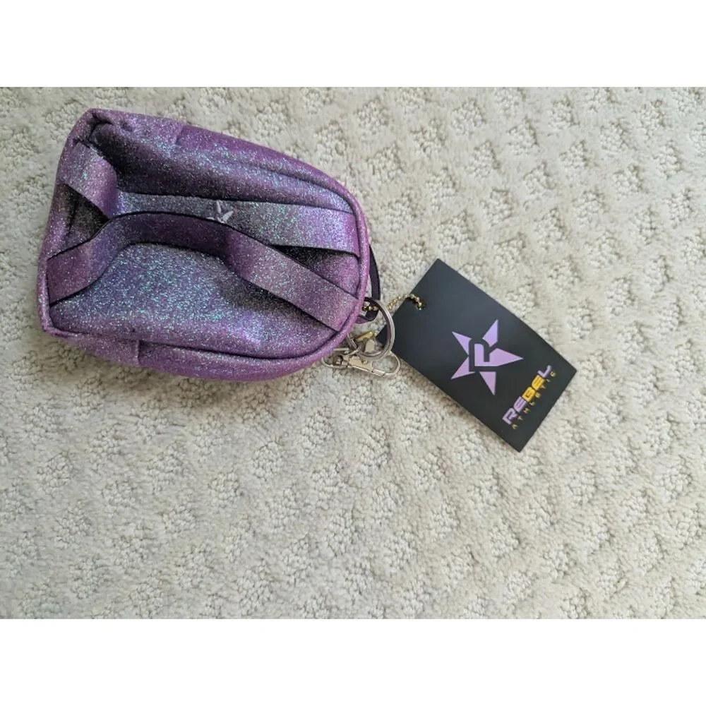 NWT Rebel Athletic backpack keychain coin bag charm cheer dance glitter purple